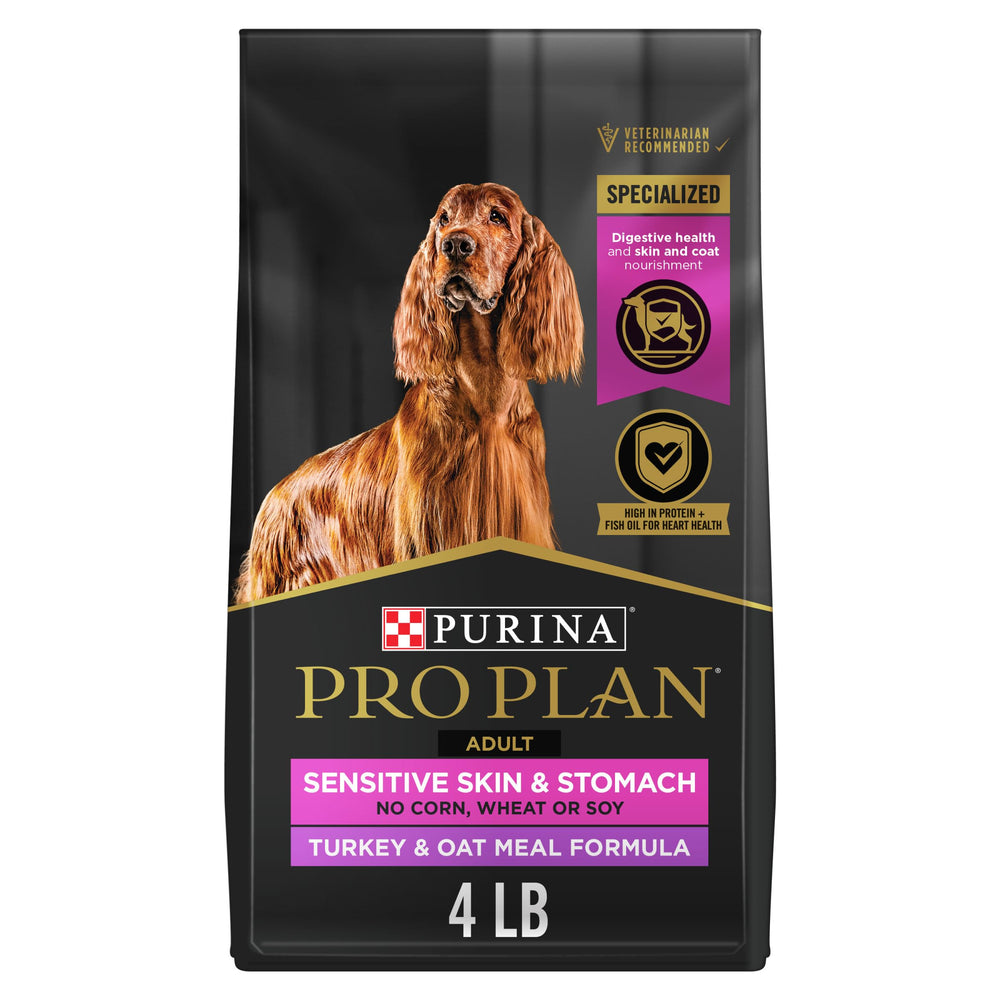 Purina Pro Plan sac 4lb dinde-avoine: croquettes adaptées à l'estomac sensible.