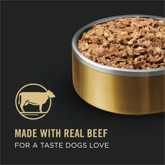 Purina Pro Plan Senior Bright Mind morceaux tendres dans une sauce boeuf, texture appétente.