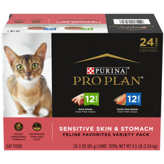 Purina Pro Plan Sensible Peau et Estomac, pâté au canard, goût apprécié par les chats
