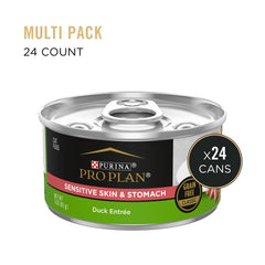 Purina Pro Plan Sensitive Skin Stomach prébiotiques naturels soutenant digestion et confort.