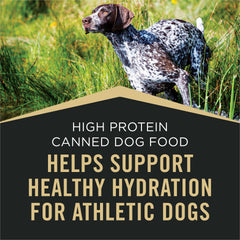 Purina Pro Plan Sport chien mangeant dans bol, hydratation et nutrition.