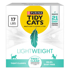 Purina Tidy Cats LightWeight Free and Clean, emballage 17 lb, facile à transporter.