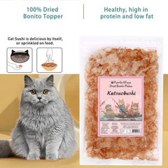 Purrfect Paws flocons bonito séchés, gros plan, arôme naturel attirant les animaux.