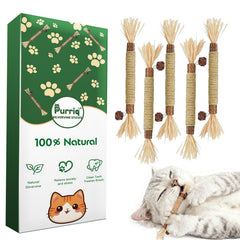 Purriq bâtons dentaires argentés pour chat, stimulation naturelle lors du jeu