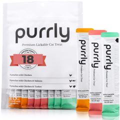 Purrly poche crème chat emballage – friandise pratique et hydratante pour repas ludique.
