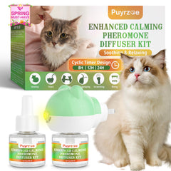 Diffuseur puyrzoe pour chat sur table, ambiance apaisante.