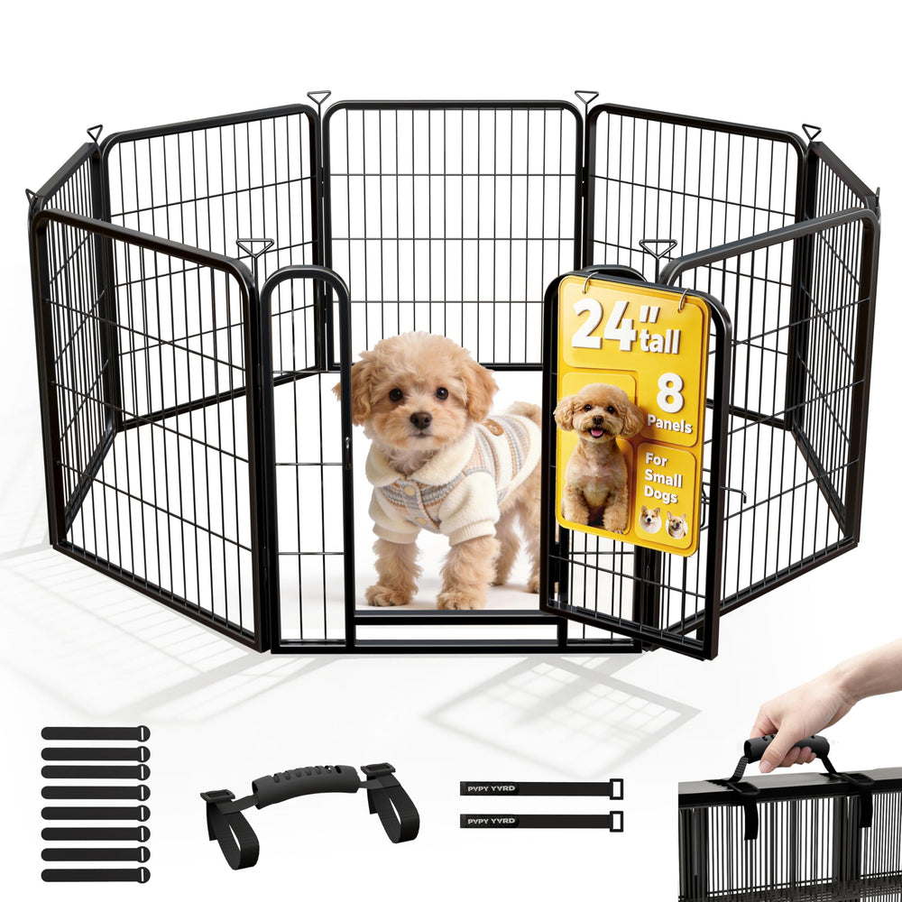 Pvpy Yvrd parc chien 24 pouces, vue des 8 panneaux pour sécurité intérieure et extérieure.