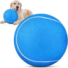 Balle tennis géante QDAN pour chiens bleue prête au jeu et au fetch.