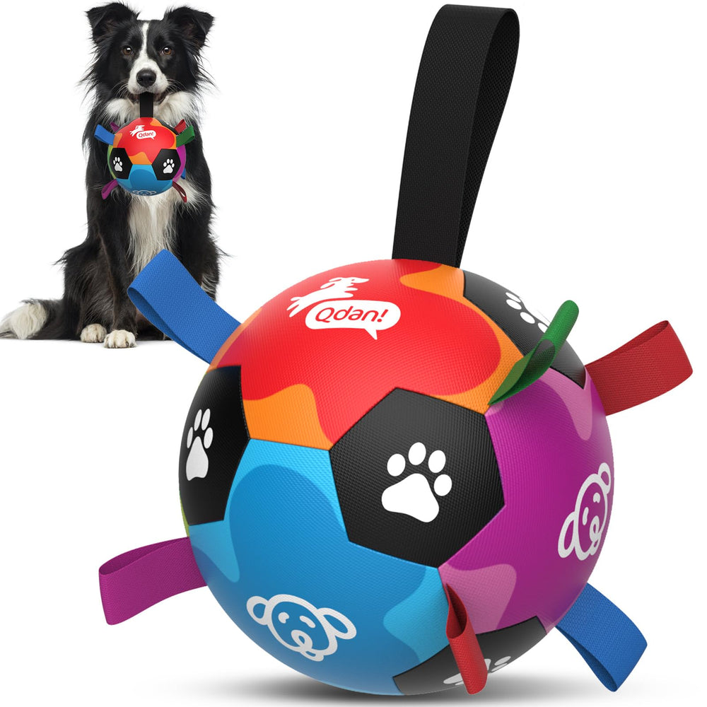 QDAN balle-chien avec sangles rouges, idéale pour le jeu interactif