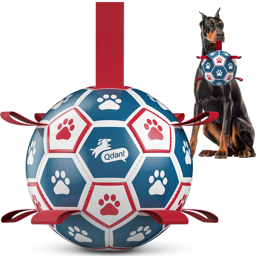QDAN Ballon-football pour chien avec attaches, idéal pour des jeux interactifs