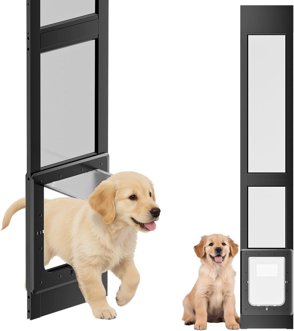 Porte-chien Qeelko coulissante avec rabat magnétique pour terrasse, accès facile.
