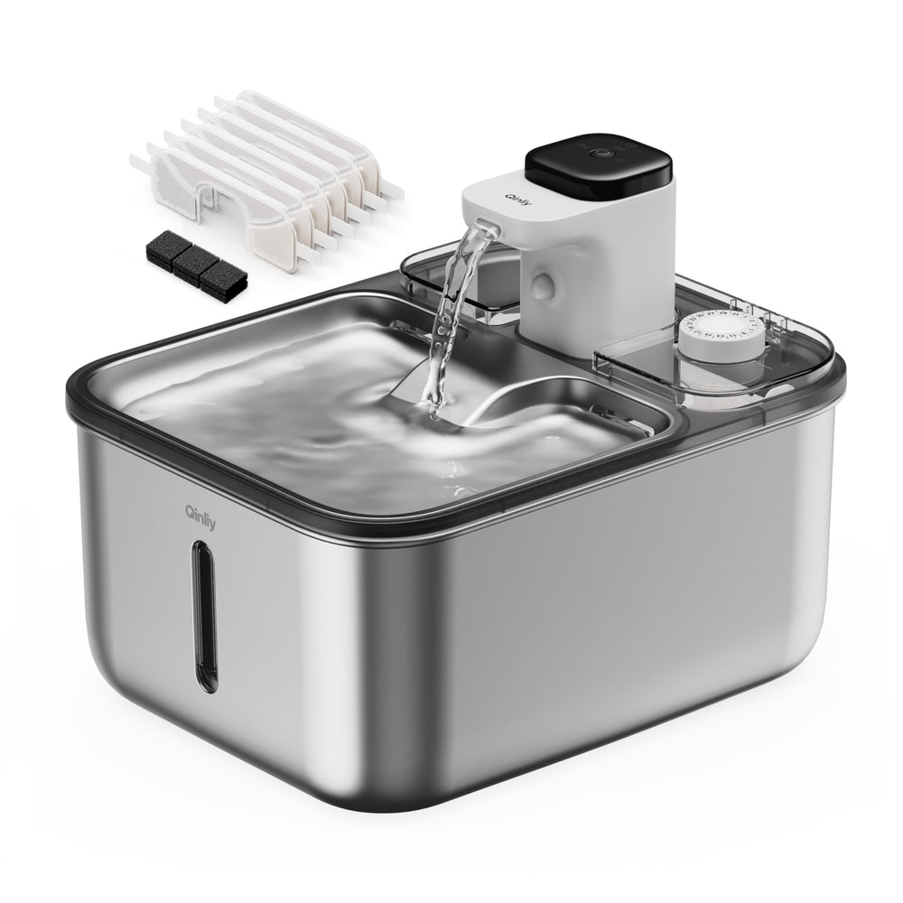 Qinliy fontaine chat inox réservoir 3,5 L usage intérieur pratique et silencieux