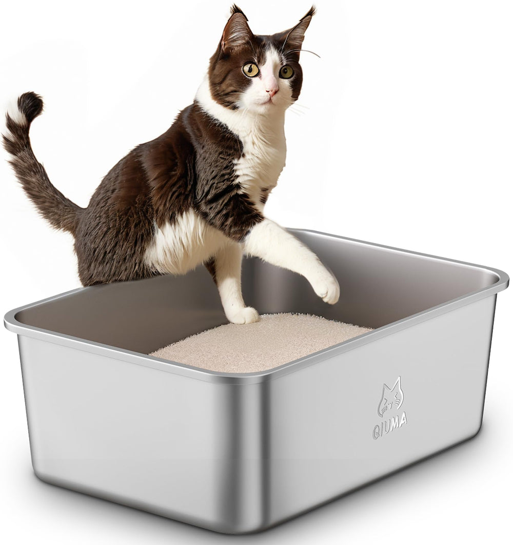 Qiuma boîte à litière en acier inoxydable, espace généreux pour chats.