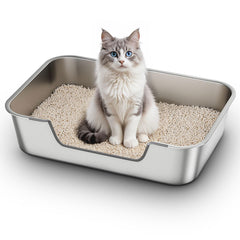 Qiuma Litière en acier inoxydable, entrée basse facilitant l’accès pour chats âgés.