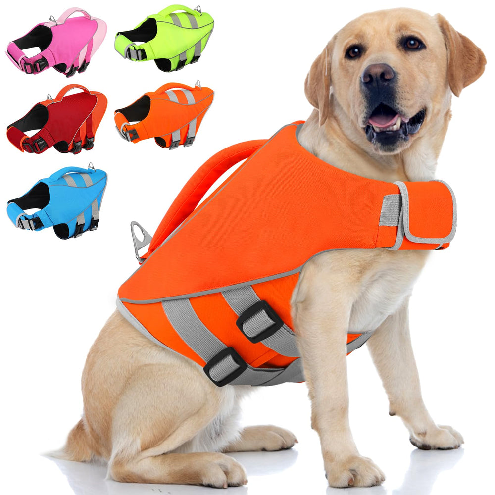 Gilet sauvetage Queenmore XL, haute visibilité néon pour chien sur l'eau.