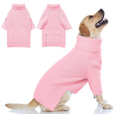 Pull Queenmore pour chien XXL, col roulé rose en maille douce pour chaleur.