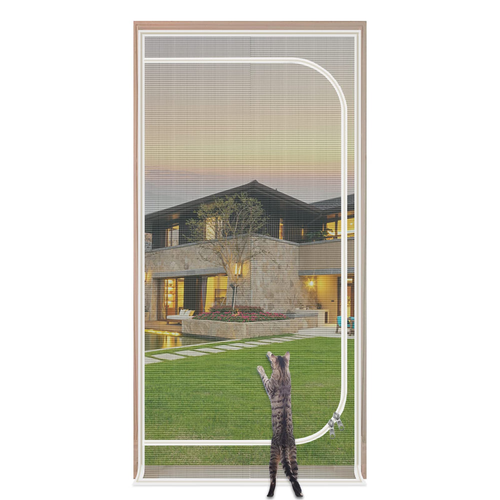 Porte moustiquaire QWR pour animaux dans l’ouverture 30x80 assure une ventilation sécurisée.