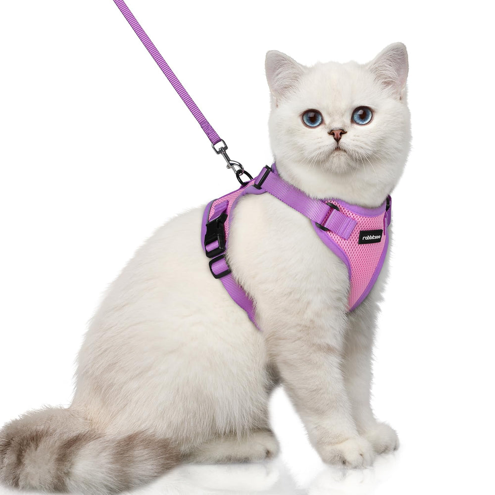 Harnais chat rabbitgoo en mesh respirant rose pour le confort quotidien.