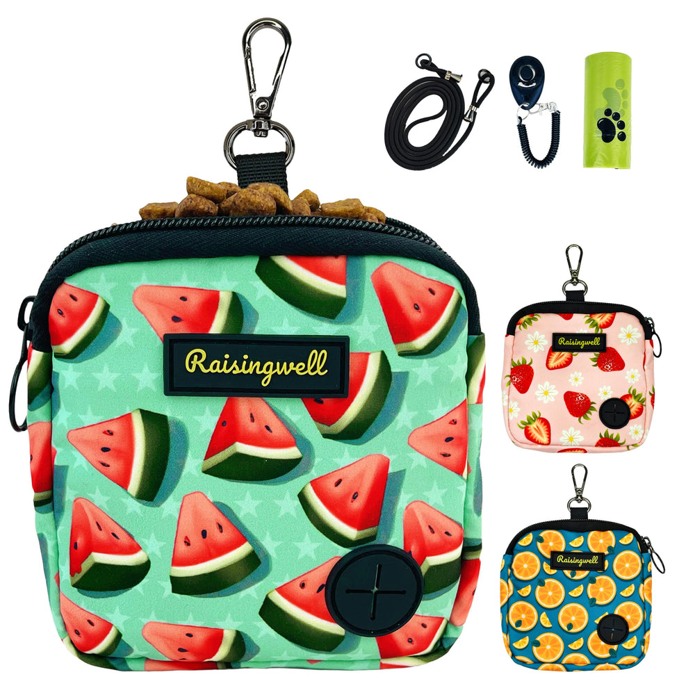 Raisingwell poche gourmandises chien Watermelon, fermeture zippée pratique lors des promenades.