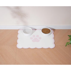 Ralxion tapis d'alimentation chien/chat, bordures ondulées rose pastel, anti-dérapant et absorbant.
