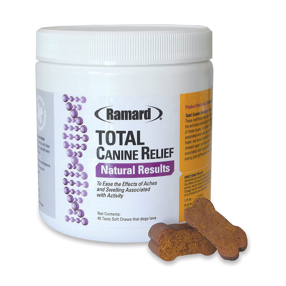 Ramard Total Canine Relief, bouchées douces; soutien mobilité et confort quotidien du chien.