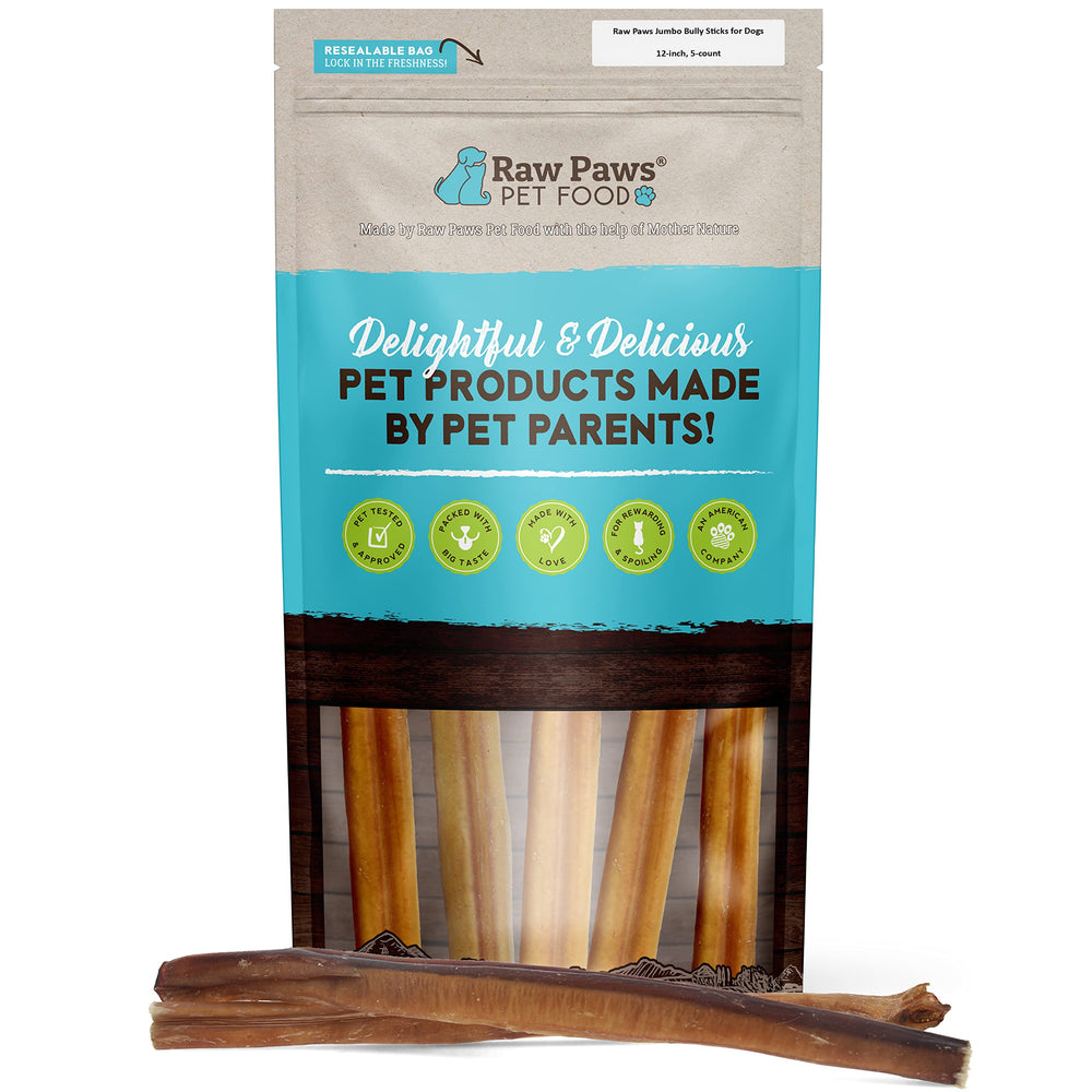 Bâtonnets pizzle Raw Paws épais, 12 pouces, idéal pour mastiquer durablement les grands chiens.