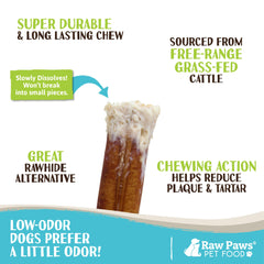 Raw Paws Bully sticks à faible odeur, idéal pour intérieur calme.