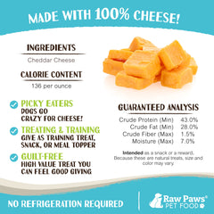 Raw Paws cheddar fabriqué aux États‑Unis, qualité fiable pour chien.