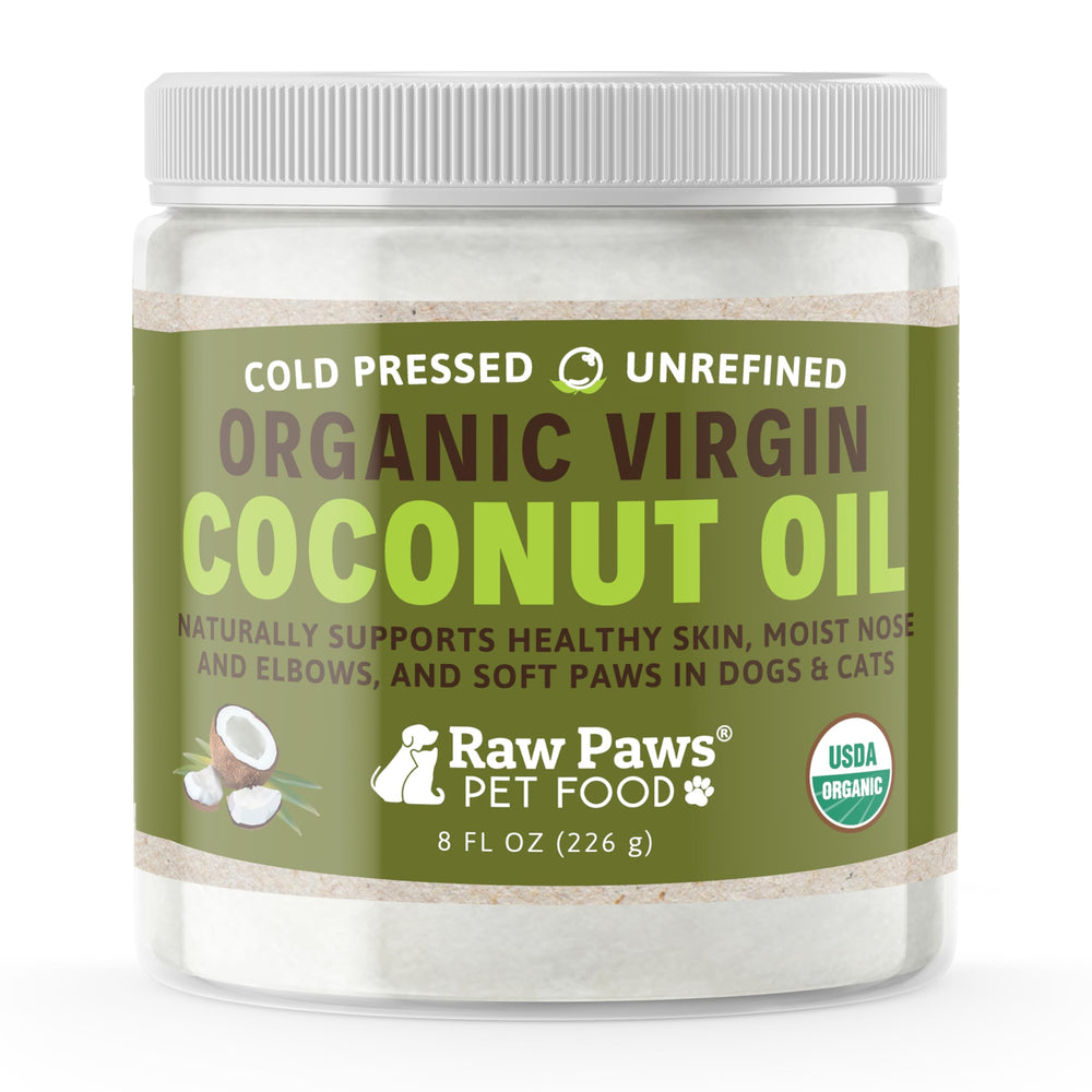 Raw Paws Huile Coco bouteille: soin naturel pour chiens et chats.