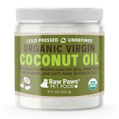 Raw Paws Huile Coco bouteille: soin naturel pour chiens et chats.