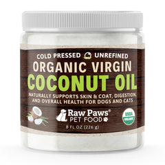 Raw Paws huile de coco bio pour chiens et chats, bouteille prête à verser, soin du pelage.
