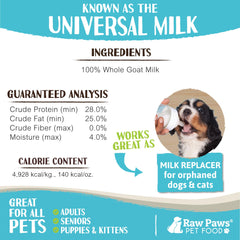 Raw Paws poudre lait chèvre peut aider à atténuer allergies et douleurs articulaires.