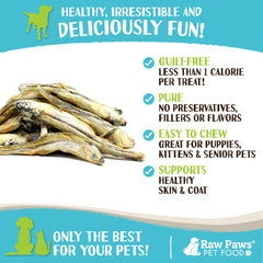 Raw Paws Minnows, paquet 2oz, idéal pour récompenses rapides en entraînement.