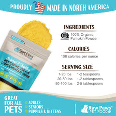 Raw Paws Potiron Bio flacon sans conservateurs, pur et naturel pour animaux.