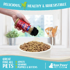 Topper Raw Paws versé sur croquettes, repas plus appétent.
