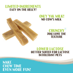 Texture dure des friandises Raw Paws Yak Chews pour mâcher prolongé.
