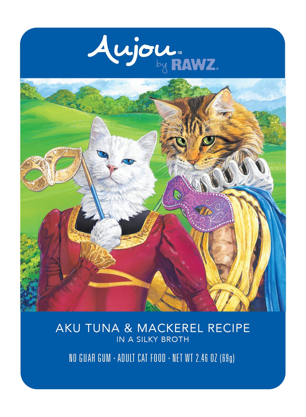 Rawz Aujou Thon et Maquereau pour chat — sachet individuel prêt à servir, riche en protéines.