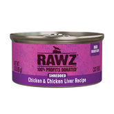 Rawz chat poulet et foie en boîte 3oz, texture appétente.