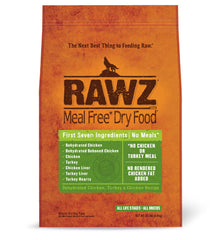 Photo d'emballage Rawz Nourriture sèche sans repas pour chien, poulet et dinde, prêt à l'achat.