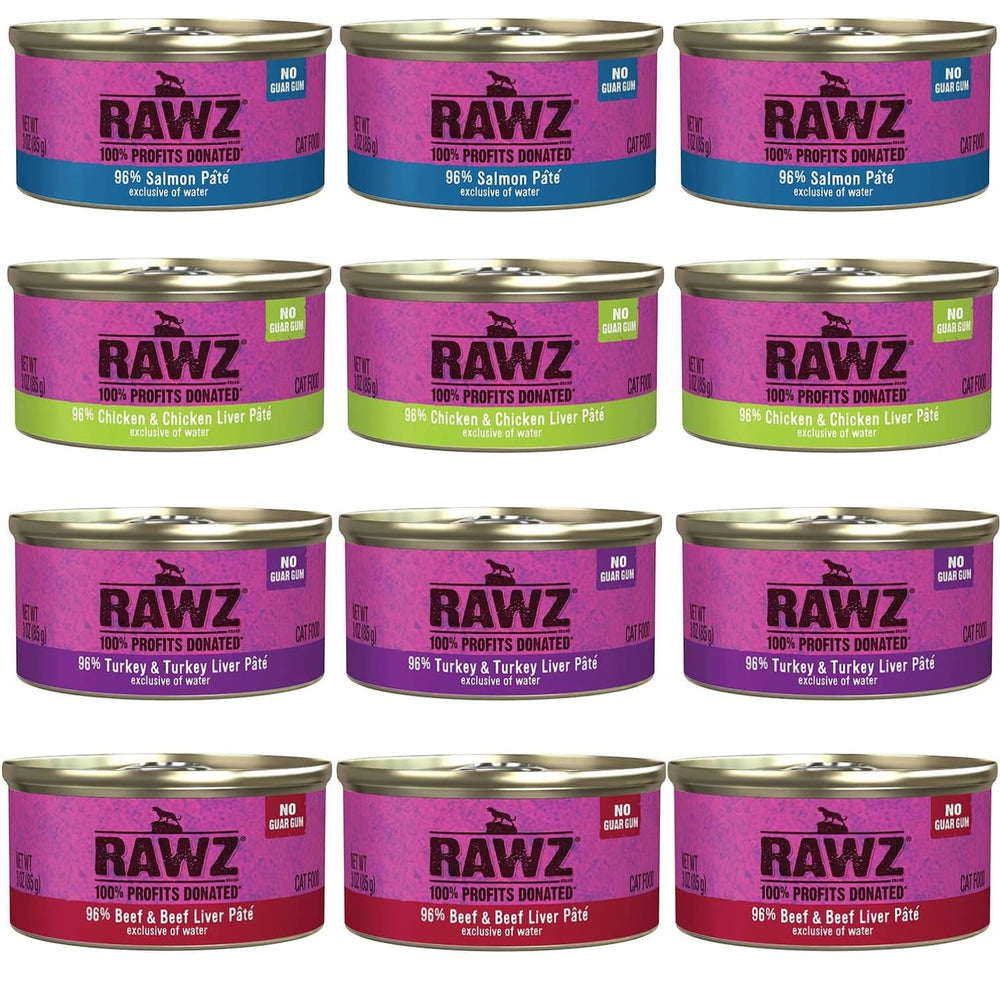 Rawz Pâté Chat Saumon en boîte 3oz, conserve hydratante et appétente.