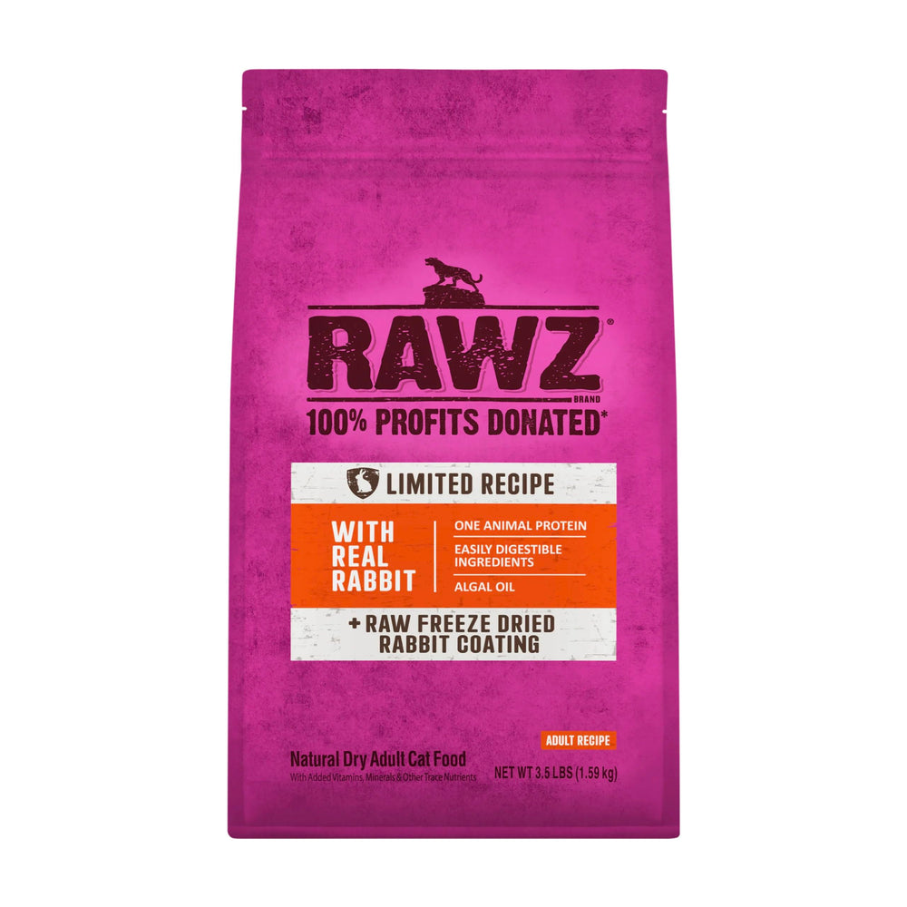 Rawz Real Rabbit emballage: repas sec naturel pour chat, pratique et sûr.