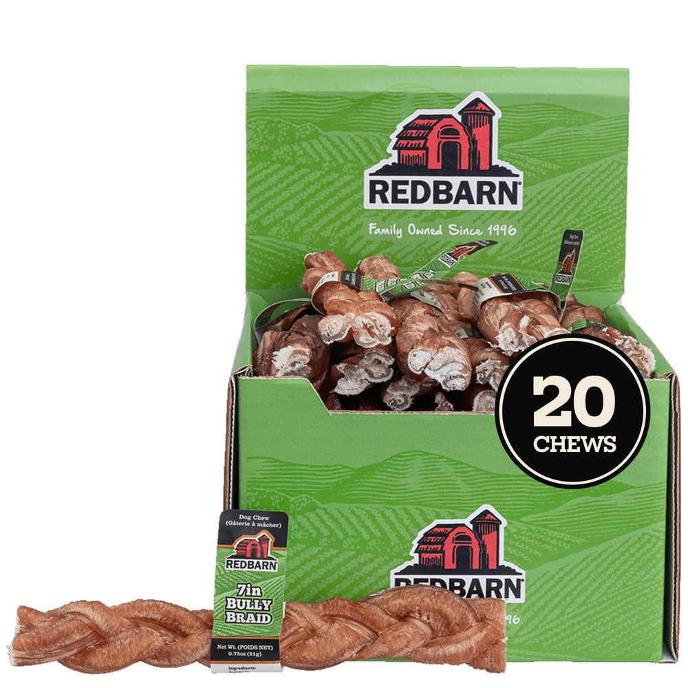 Redbarn bâtons tressés de boeuf 7 pouces pour chien, mâchage prolongé et goût naturel.