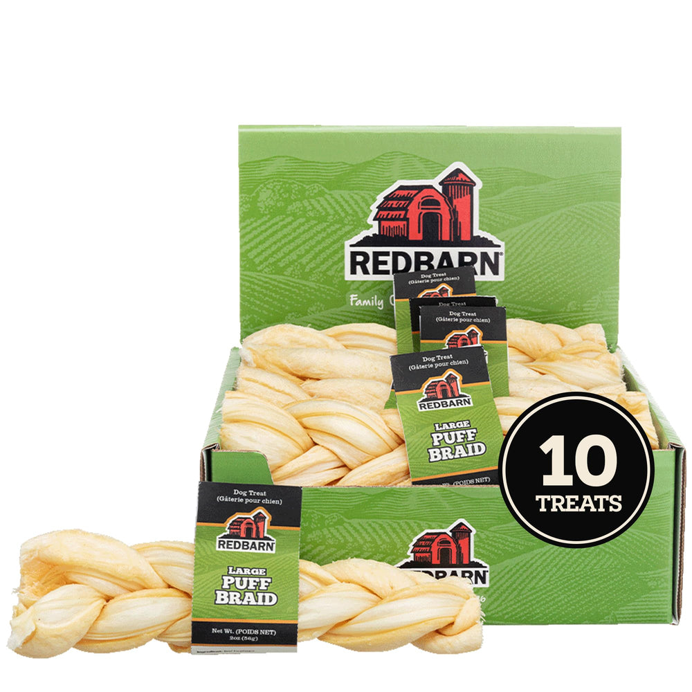 Redbarn Puff Braid, gros plan sur l’œsophage de boeuf, friandise naturelle.