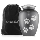 Urne Reminded en laiton avec empreinte-patte-grise, mémoire durable pour les compagnons.