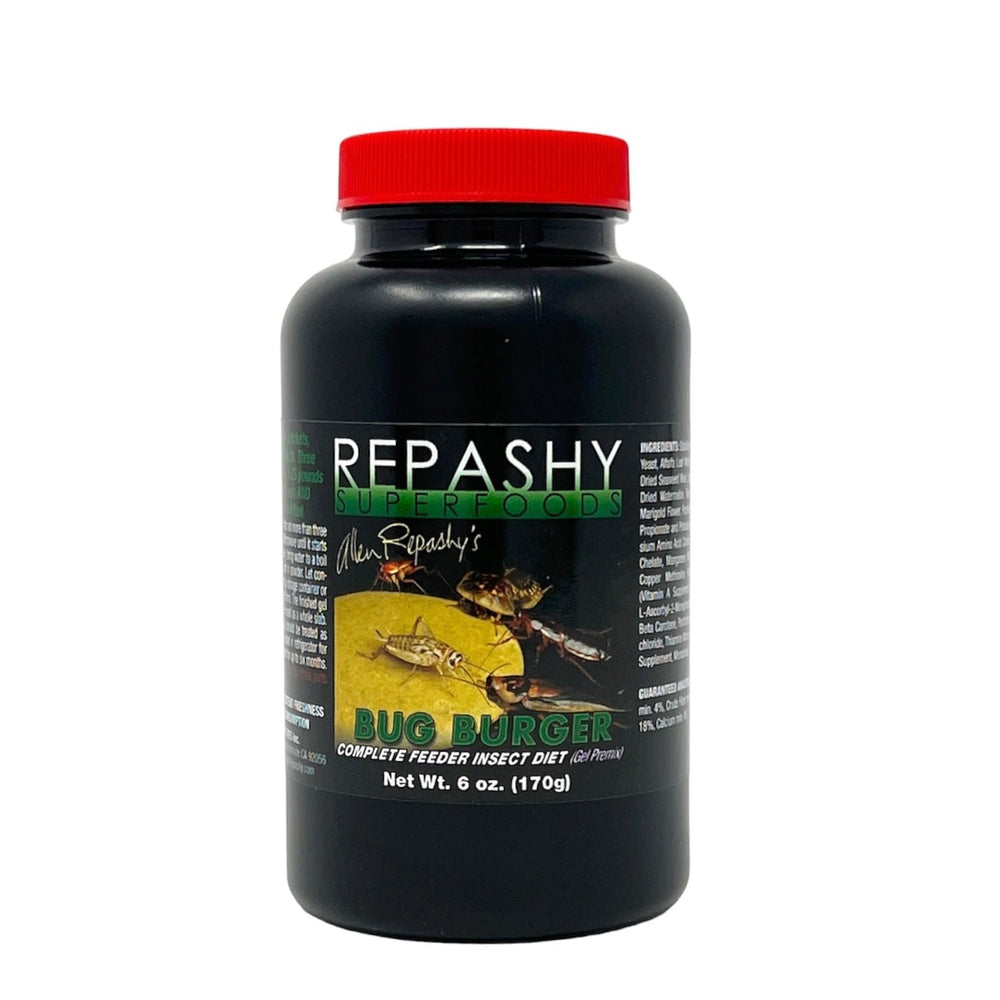 Repashy Bug Burger, gel alimentaire pour insectes, nourrissant et hydratant pour criquets et blattes.