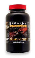 Repashy Grubs N’ Fruit Gecko Diet dans son bocal, aliment complet pour geckos fruitivores.