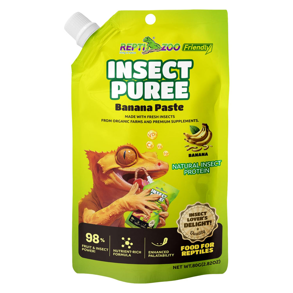 REPTIZOO FRIENDLY purée-insectes gecko-crested banane, texture appétente facilitant l'alimentation.