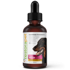 RestoraPet AM Bacon – Bouteille présentée, soutien cellulaire potentiel et compléments nutritionnels.