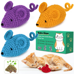 Jouet souris tricoté Retro Shaw pour chat, stimule l’activité et la curiosité