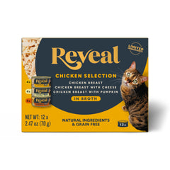 Reveal nourriture humide pour chat en conserve, boîtes variées pour varier les repas.